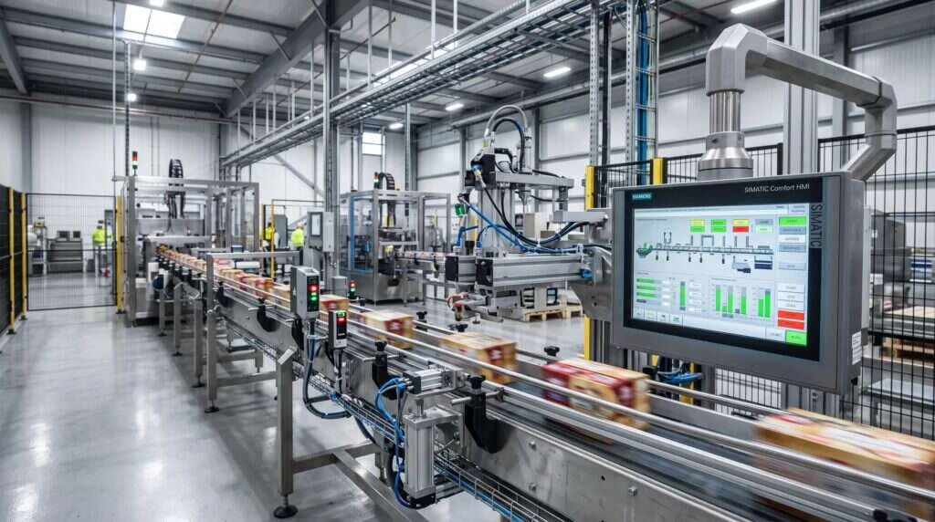 Engineer configuring Siemens S7-1200 PLC logic using TIA Portal software